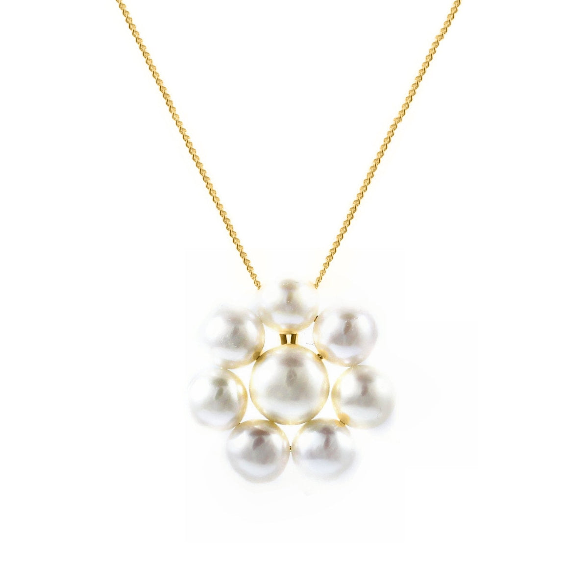 9ct yellow gold 5x5mm & 6x6mm pearl cluster pendant