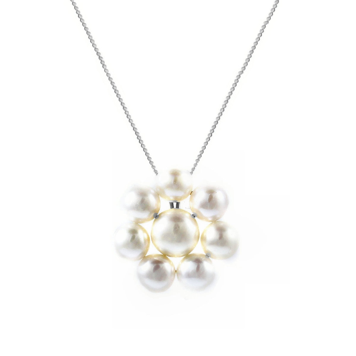 9ct white gold 5x5mm & 6x6mm pearl cluster pendant