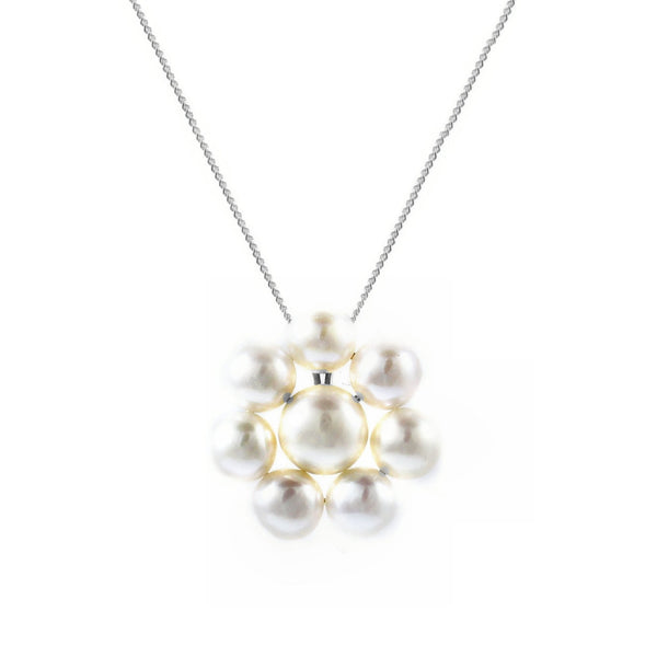 9ct white gold 5x5mm & 6x6mm pearl cluster pendant