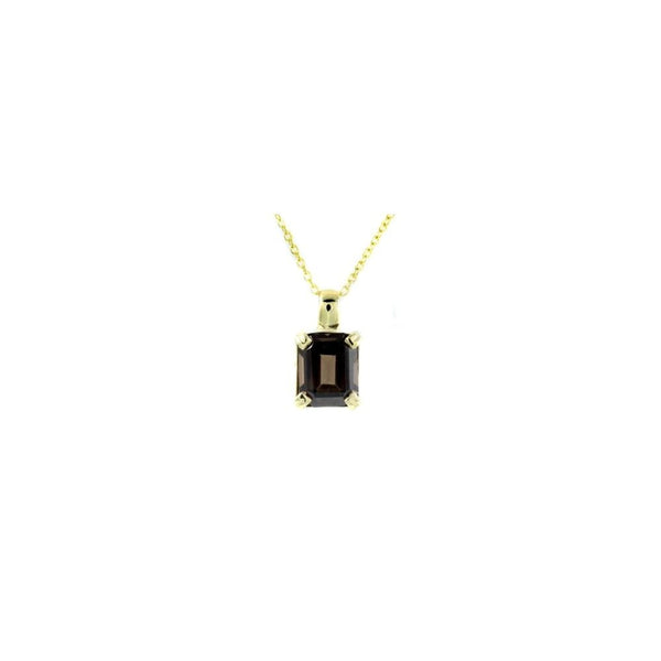 9ct yellow gold 10mm x 8mm emerald cut smoky quartz pendant