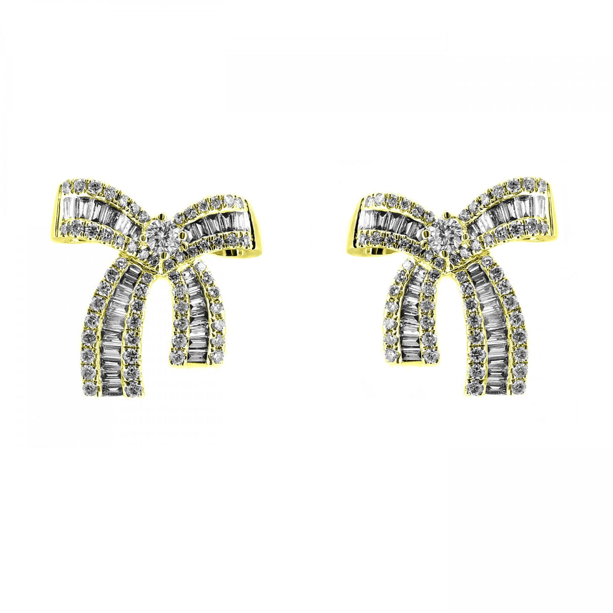 18ct yellow gold 0.73ct bow shaped diamond cluster earrings