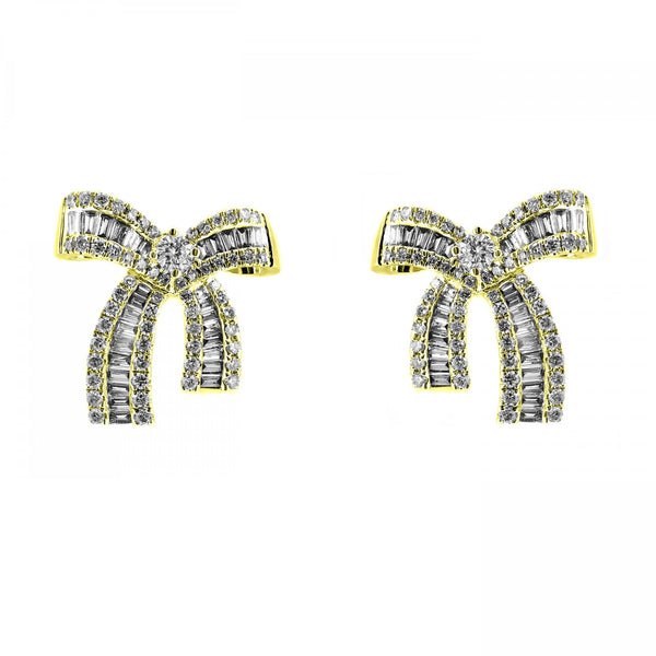 18ct yellow gold 0.73ct bow shaped diamond cluster earrings
