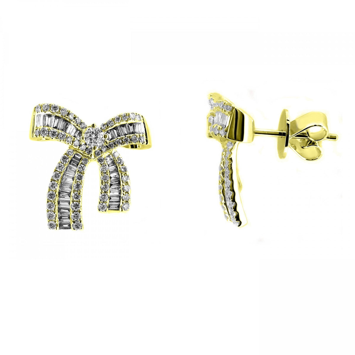18ct yellow gold 0.73ct bow shaped diamond cluster earrings