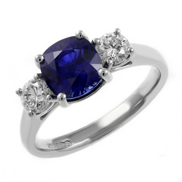 Preowned platinum 2.10ct sapphire & 0.50ct diamond 3 stone ring