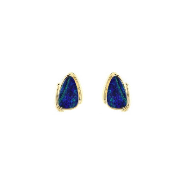 14ct yellow gold 4.07ct opal doublet stud earrings