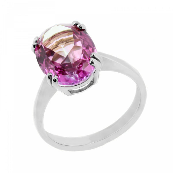 9ct white gold 14mm x 10mm oval pink topaz ring