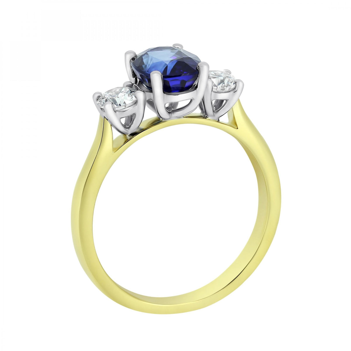 18ct yellow gold 2.07ct sapphire & 0.51ct diamond 3 stone ring