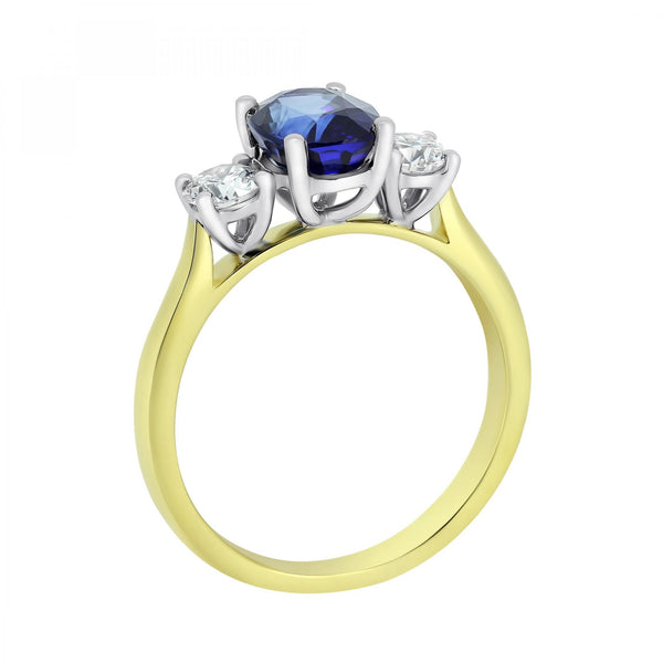 18ct yellow gold 2.07ct sapphire & 0.51ct diamond 3 stone ring