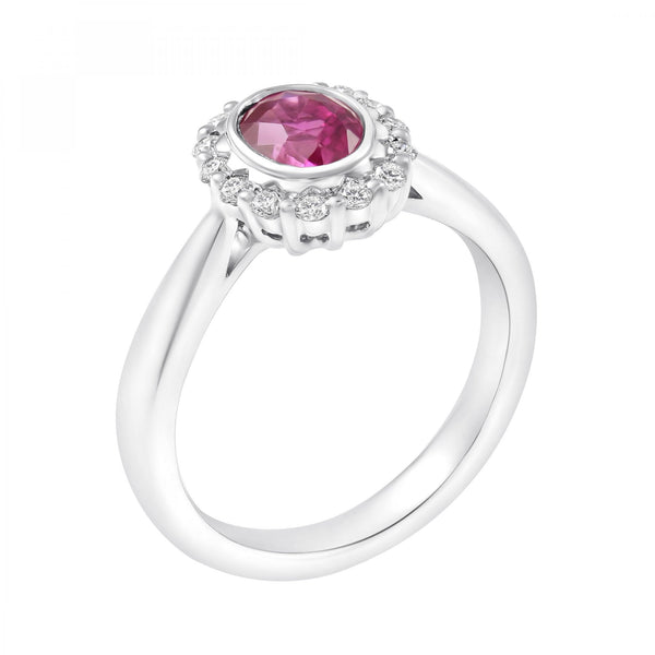 18ct white gold 1.25ct pink sapphire & 0.20ct diamond ring