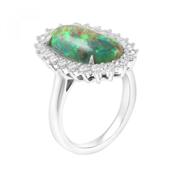 18ct white gold 3.45ct smoke opal & 1.13ct diamond cluster ring