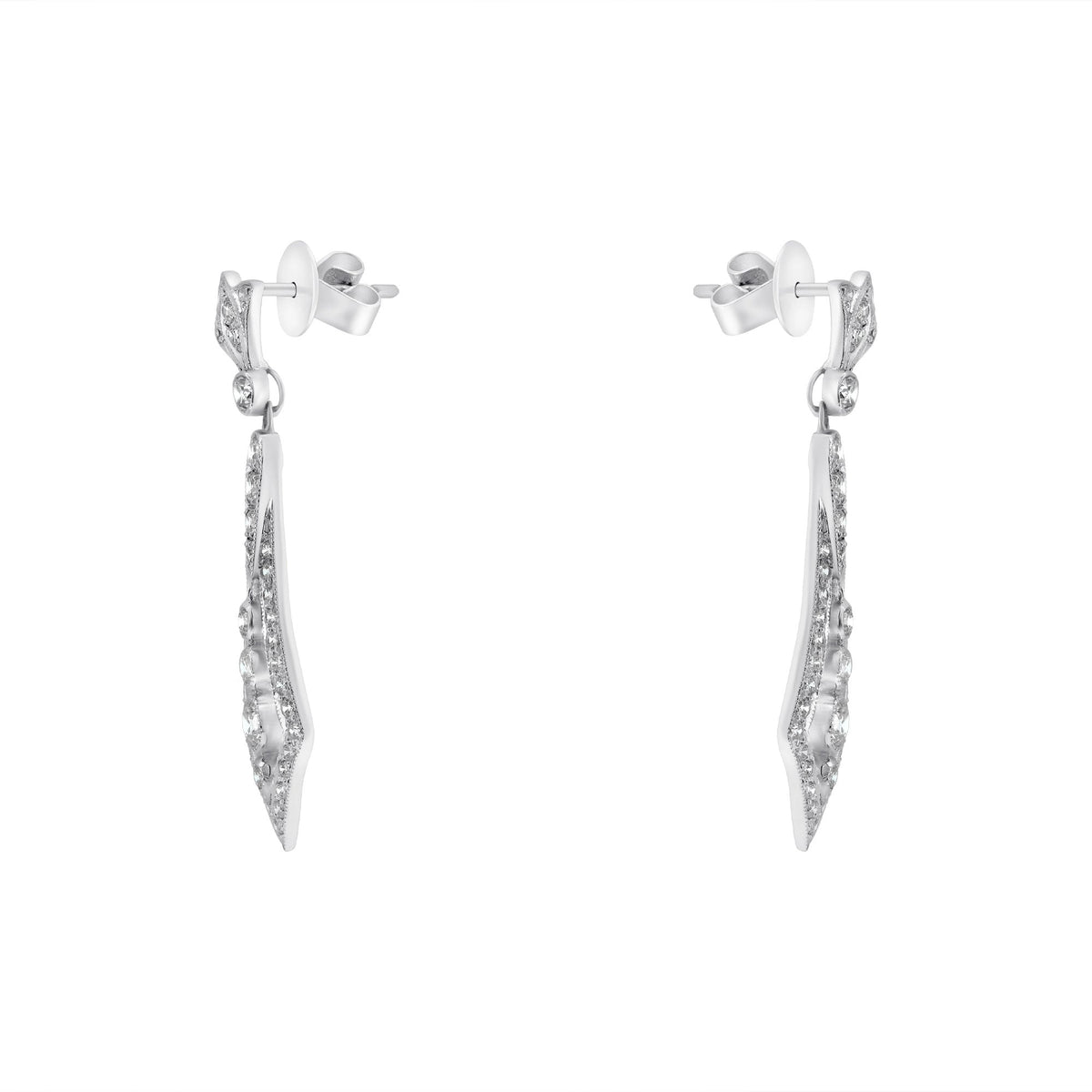18ct white gold 1.35ct diamond Art Deco style drop earrings.