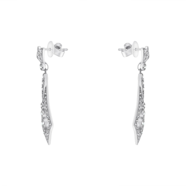 18ct white gold 1.35ct diamond Art Deco style drop earrings.