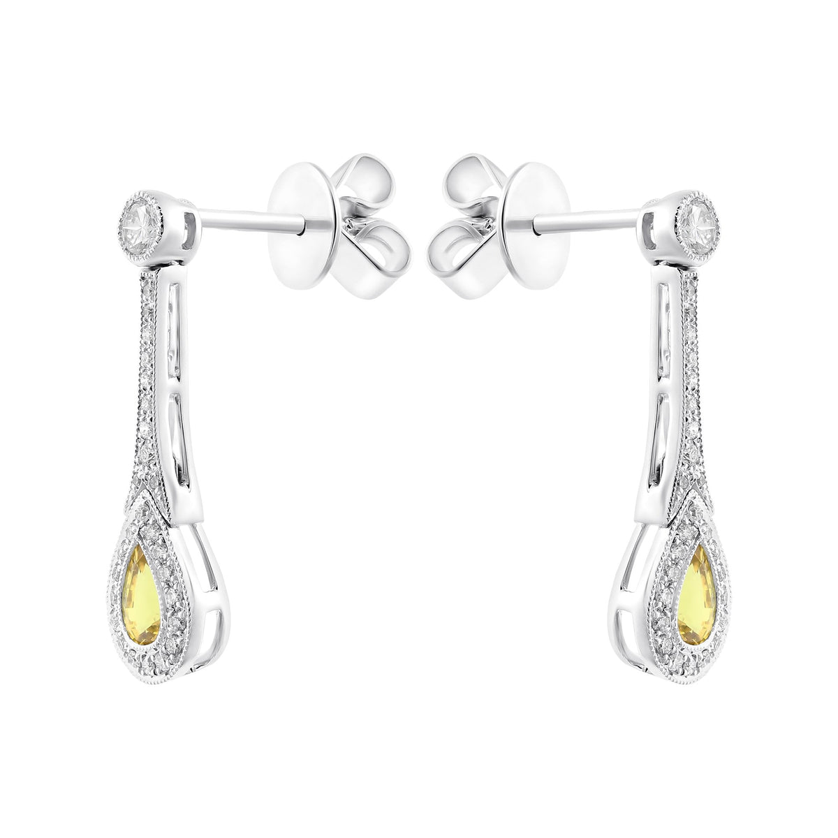 18ct white gold 0.59ct yellow sapphire & 0.30ct diamond earrings