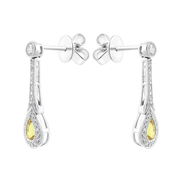18ct white gold 0.59ct yellow sapphire & 0.30ct diamond earrings