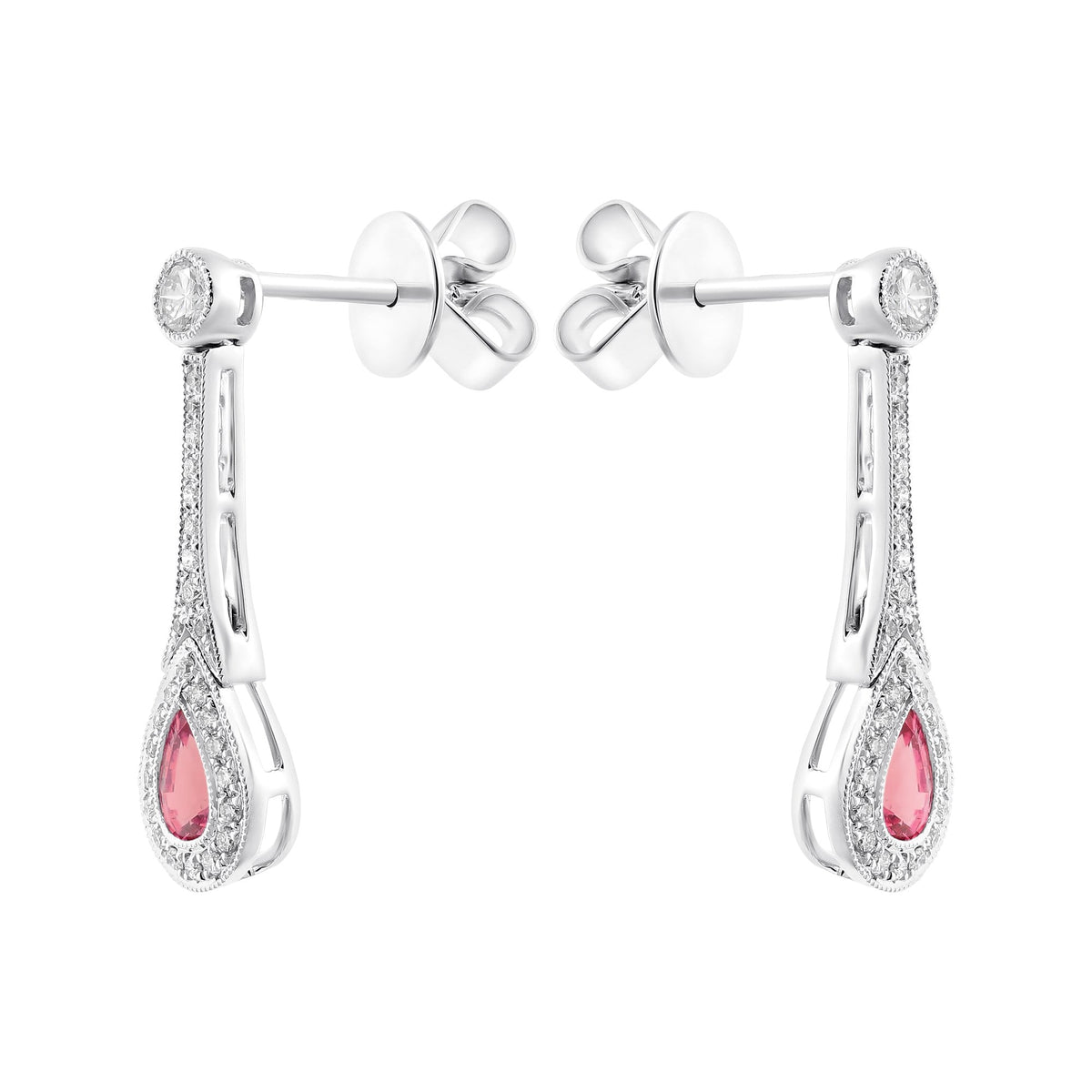18ct white gold 0.95ct pink sapphire & 0.45ct diamond earrings