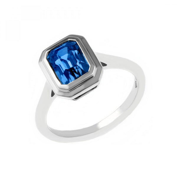 Platinum 1.90ct emerald cut London blue topaz ring