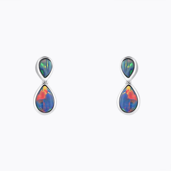 14ct white gold 1.95ct opal doublet drop earrings