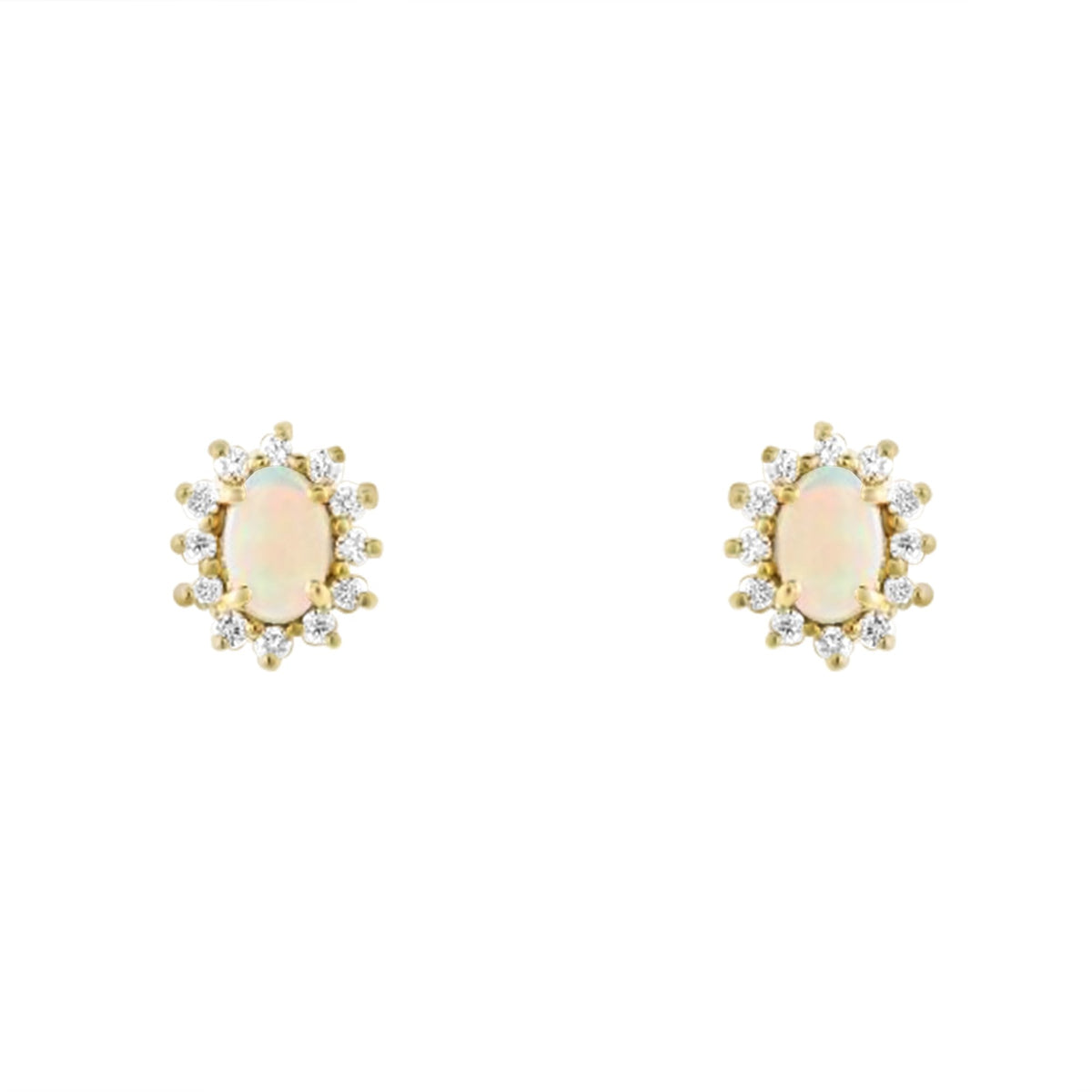 14ct yellow gold 0.40ct natural opal & 0.24ct diamond earrings