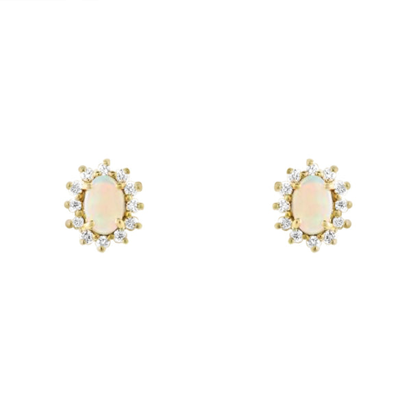 14ct yellow gold 0.40ct natural opal & 0.24ct diamond earrings