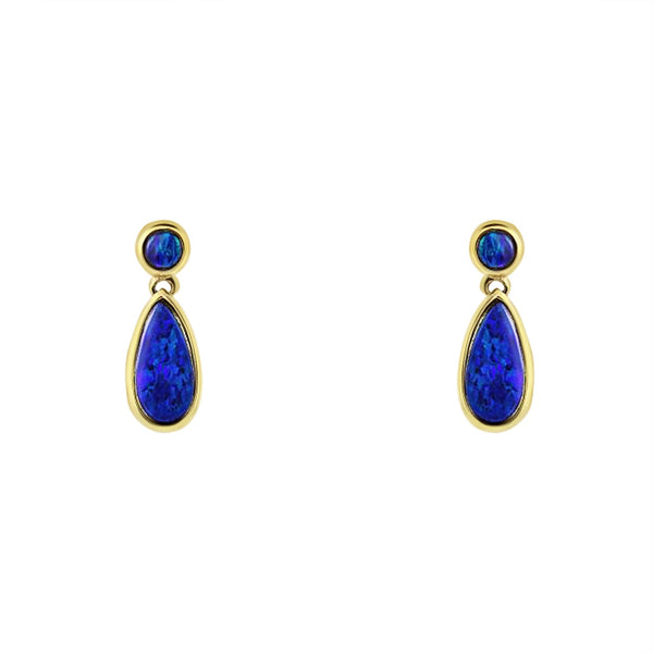 14ct yellow gold 1.39ct opal doublet drop earrings