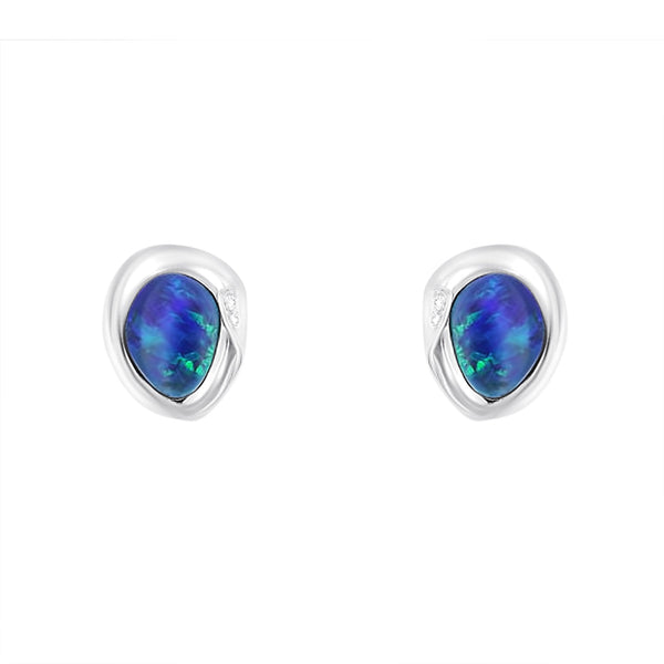 14ct white gold 6.15ct opal doublet & diamond stud earrings