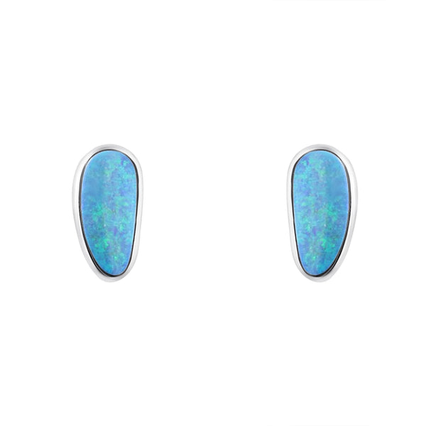 18ct white gold 20mm x 9mm Australian opal doublet stud earrings