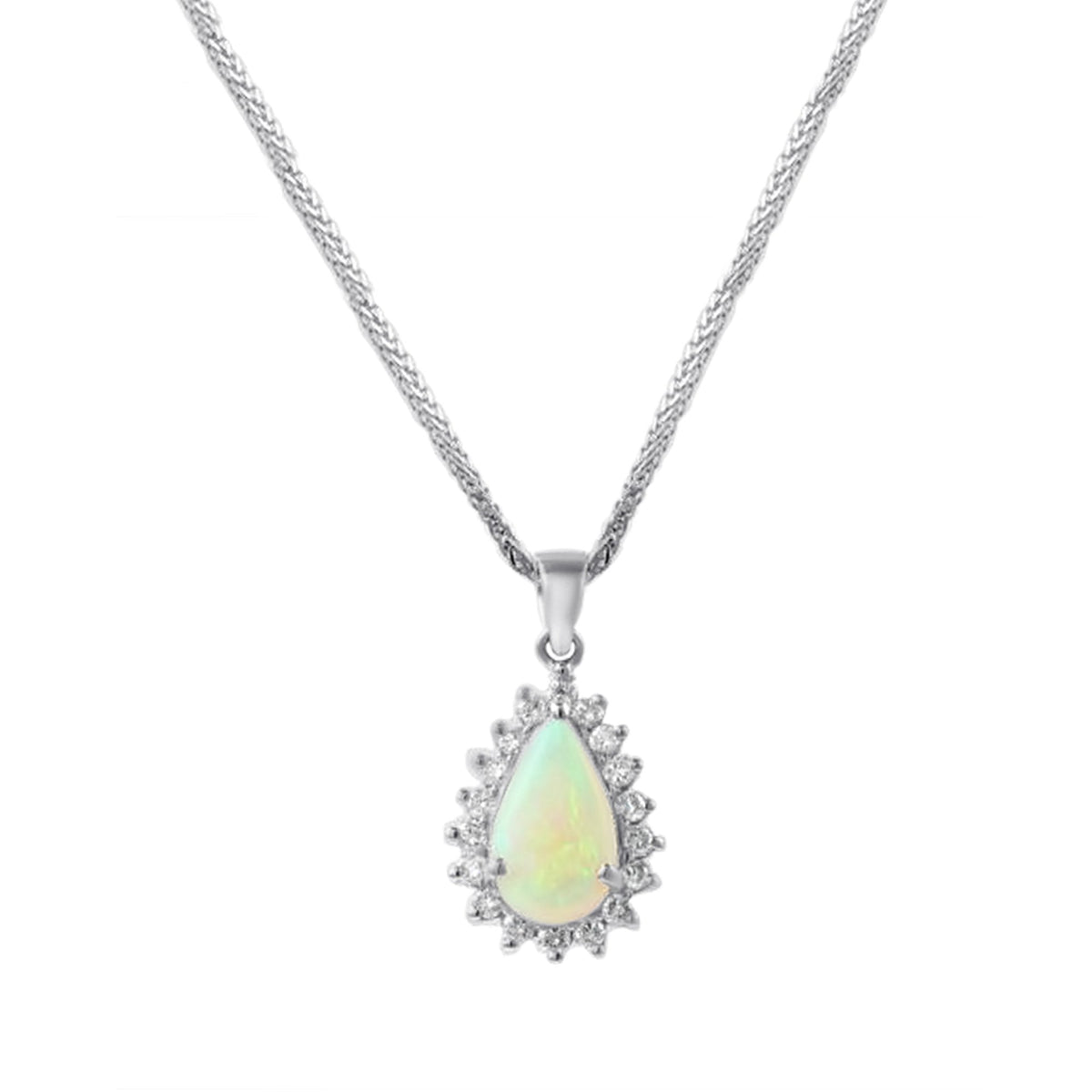 18ct White Gold 1.51ct Natural Opal & 0.50ct Diamond Pendant