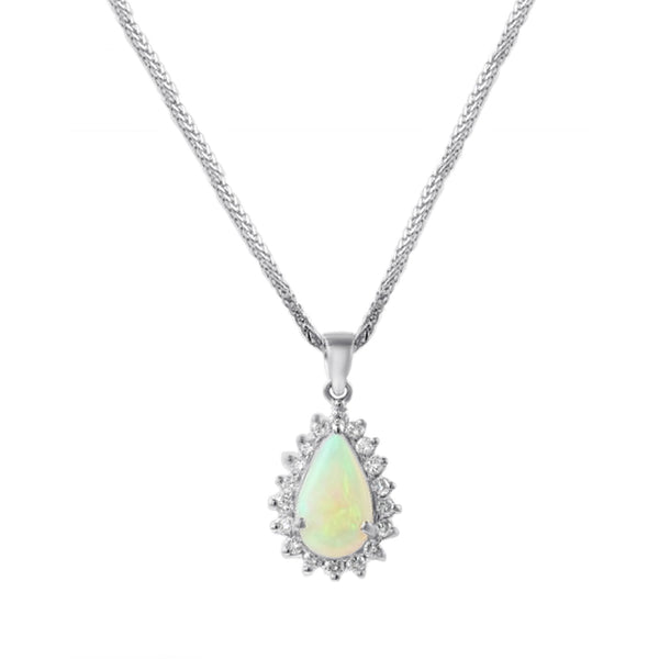 18ct White Gold 1.51ct Natural Opal & 0.50ct Diamond Pendant