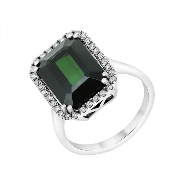 18ct white gold 8.75ct green tourmaline & 0.31ct diamond ring