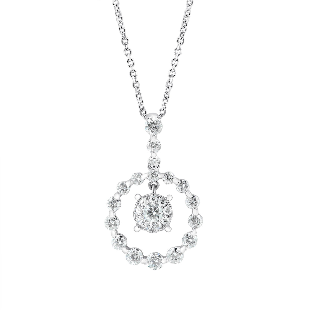 18ct white gold 0.72ct invisible set halo design drop pendant