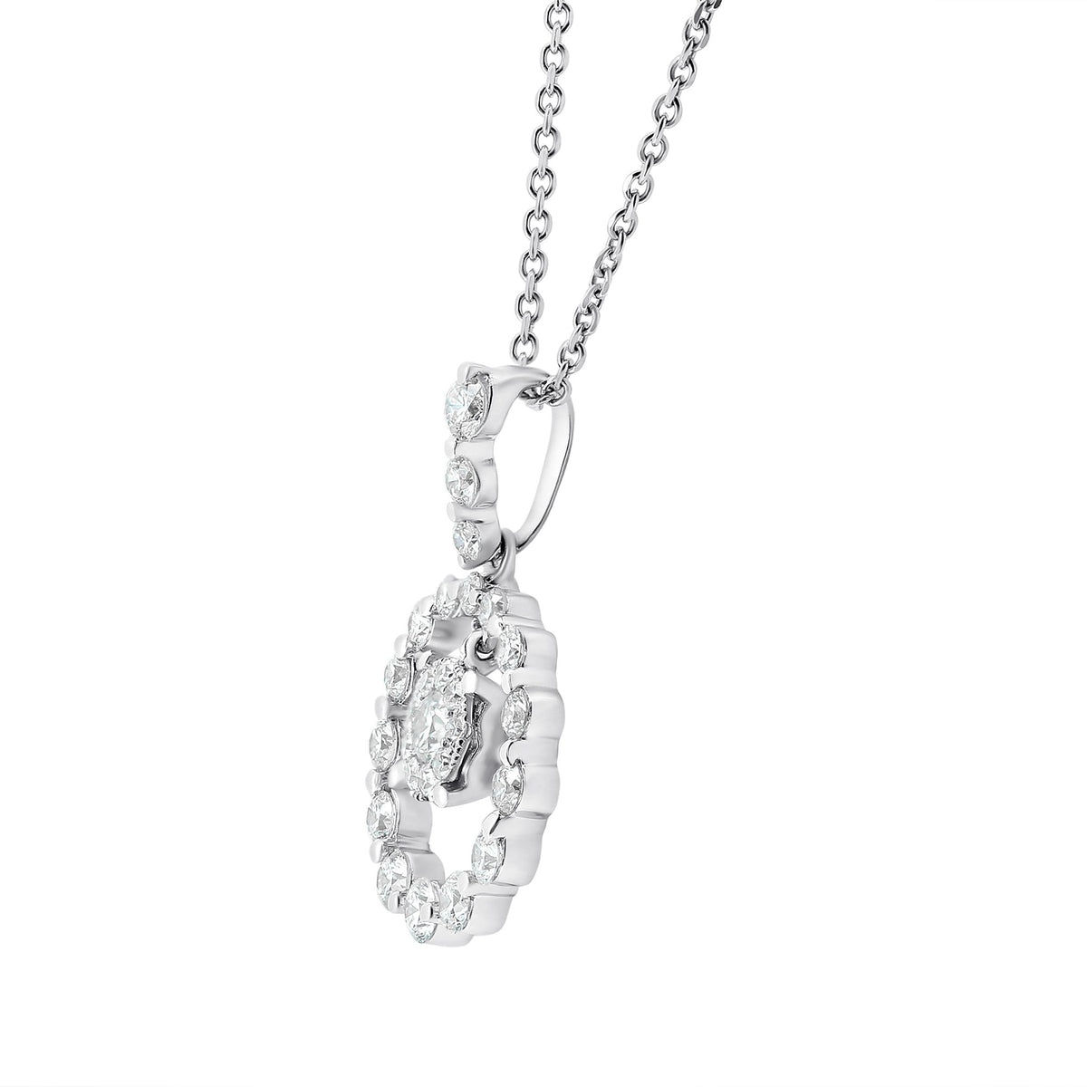 18ct white gold 0.72ct invisible set halo design drop pendant