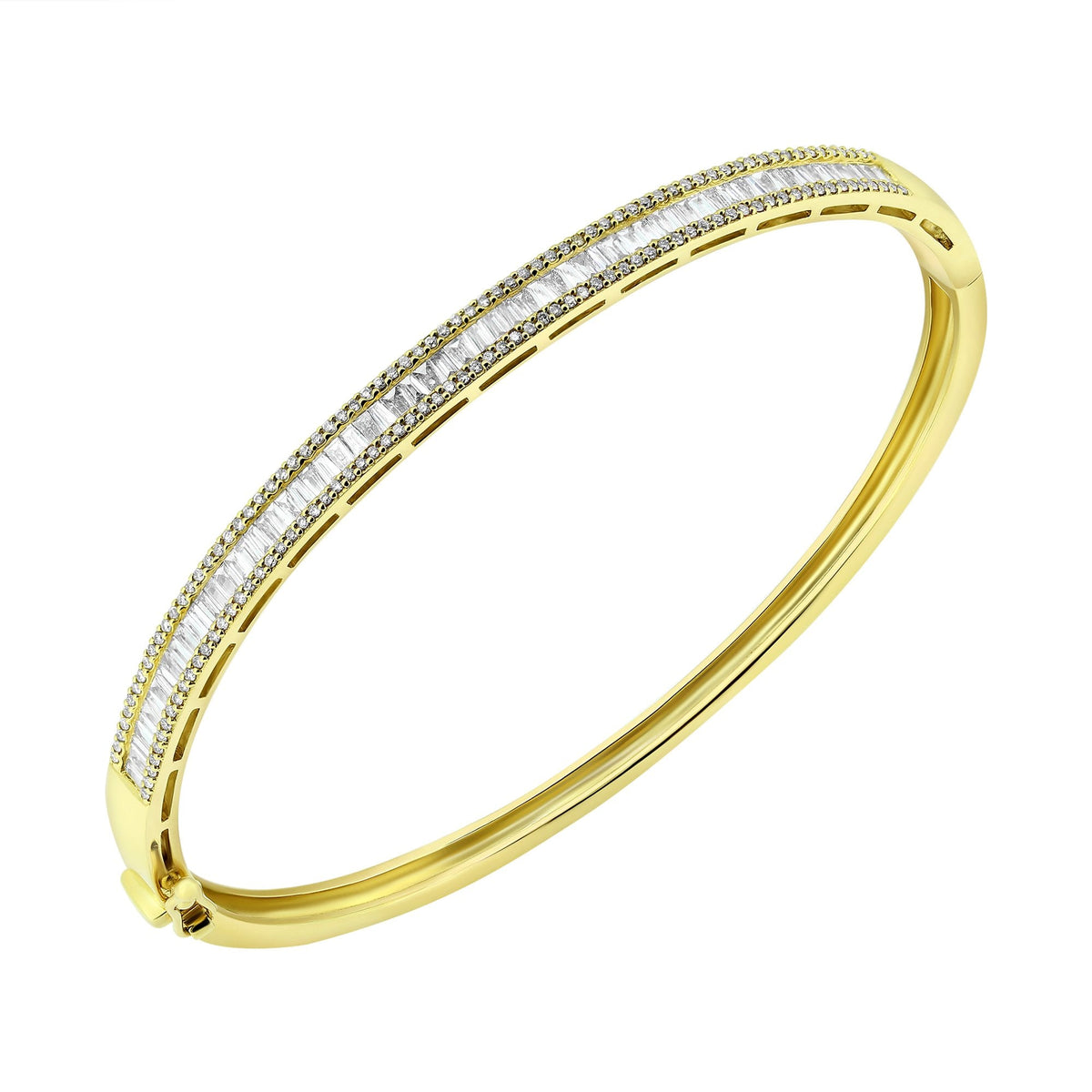 18ct yellow gold 1.07ct baguette & round diamond bangle