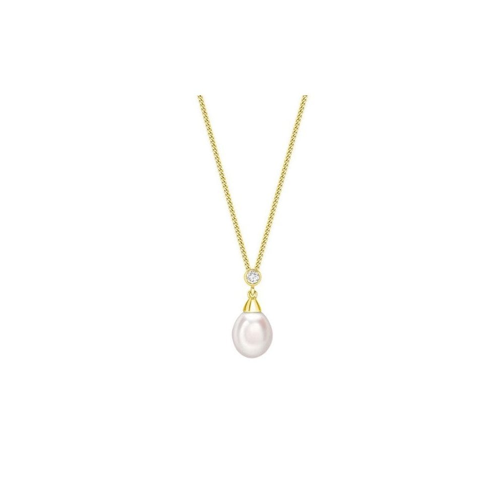 18ct yellow gold 9mm x 8.5mm Akoya pearl 0.12ct diamond pendant
