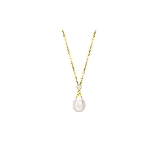 18ct yellow gold 9mm x 8.5mm Akoya pearl 0.12ct diamond pendant
