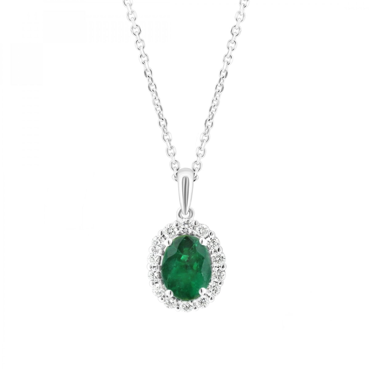 Platinum 0.67ct emerald & 0.24ct diamond cluster pendant