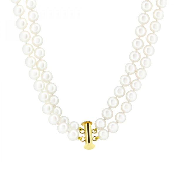 18ct yellow gold 16" 6.0mm x 6.5mm Akoya pearl 2 row necklace