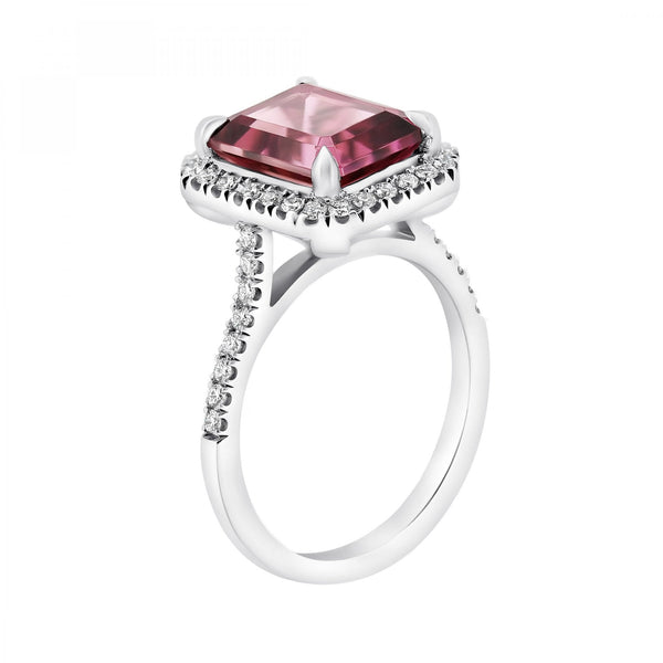 Platinum 3.68ct pink tourmaline & 0.42ct diamond halo ring