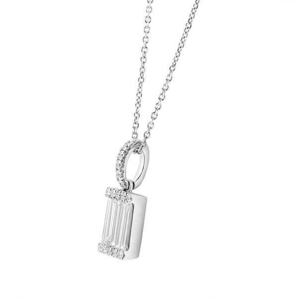 18ct white gold 0.71ct baguette & round diamond cluster pendant