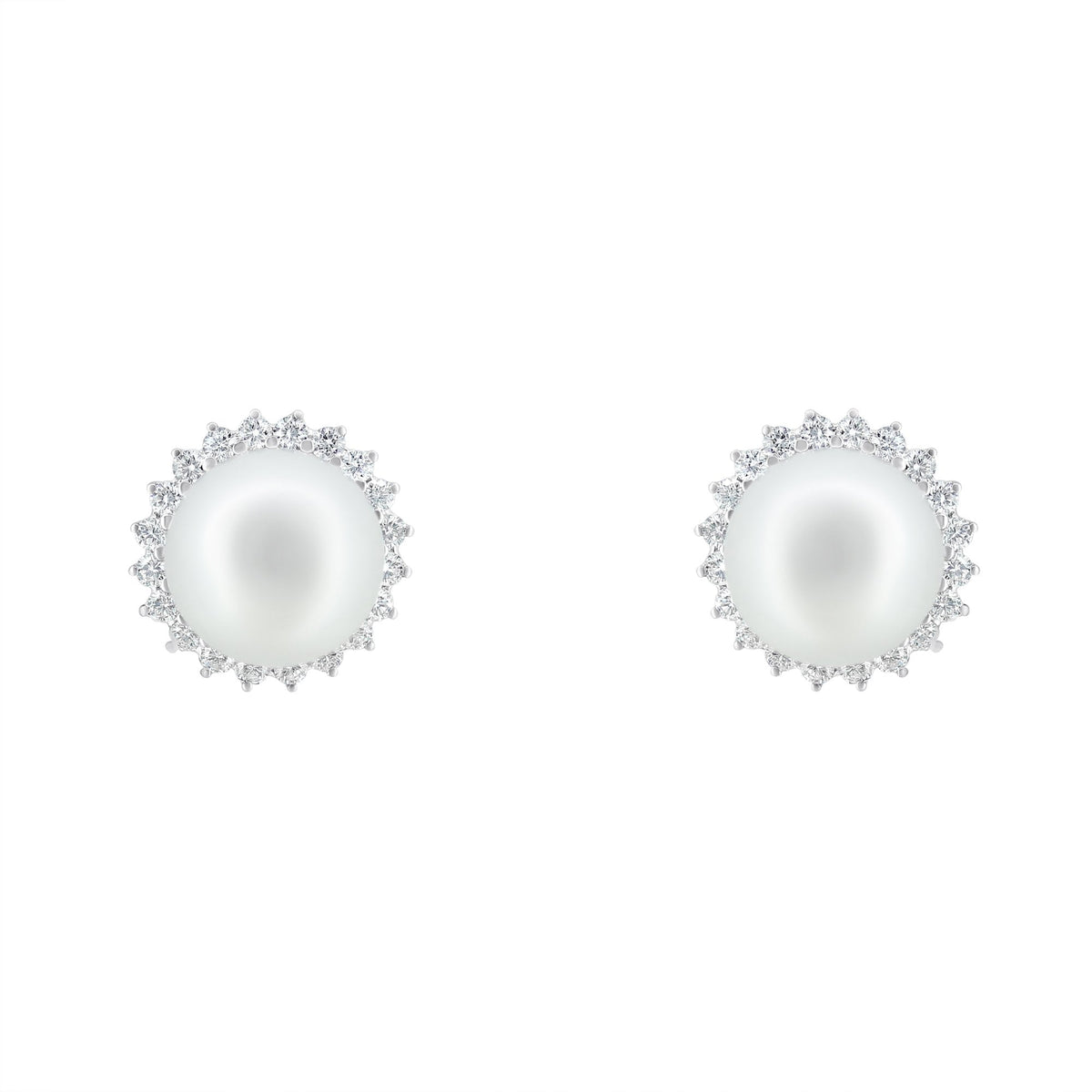 18ct white gold 10.5mm Akoya pearl & 0.84ct diamond earrings