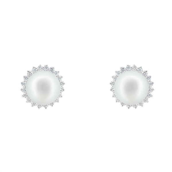 18ct white gold 10.5mm Akoya pearl & 0.84ct diamond earrings
