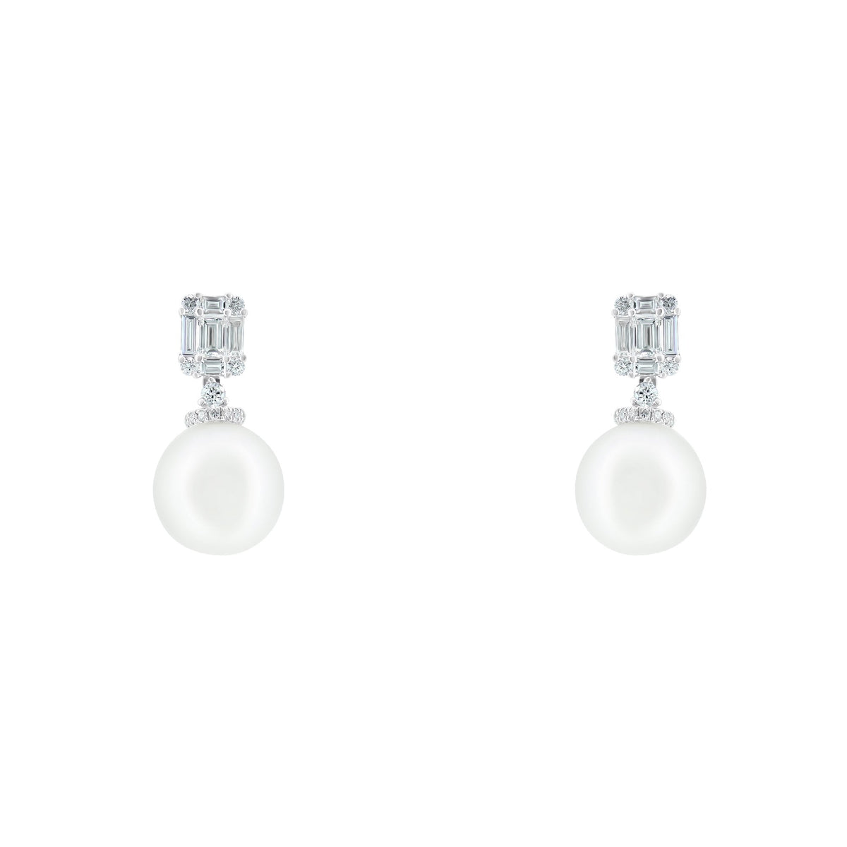 18ct white gold 12mm South Sea pearl & 1.02ct diamond earrings
