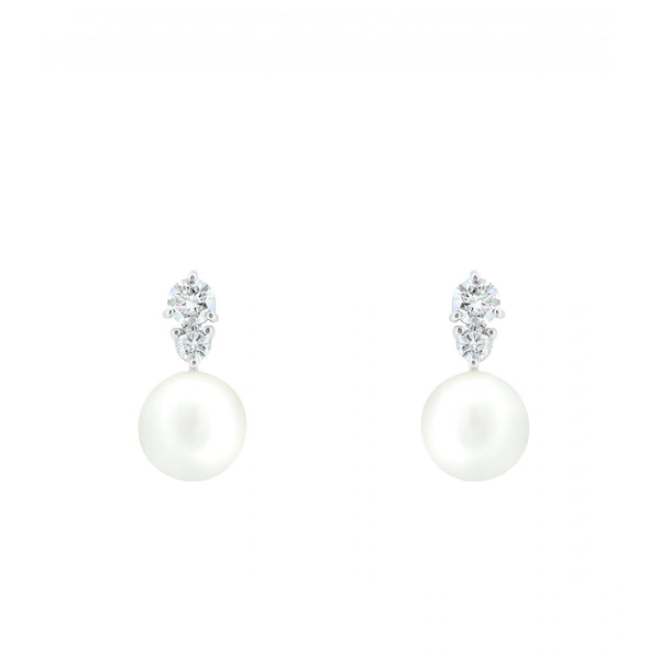 18ct white gold 11mm South Sea pearl & 1.15ct diamond earrings