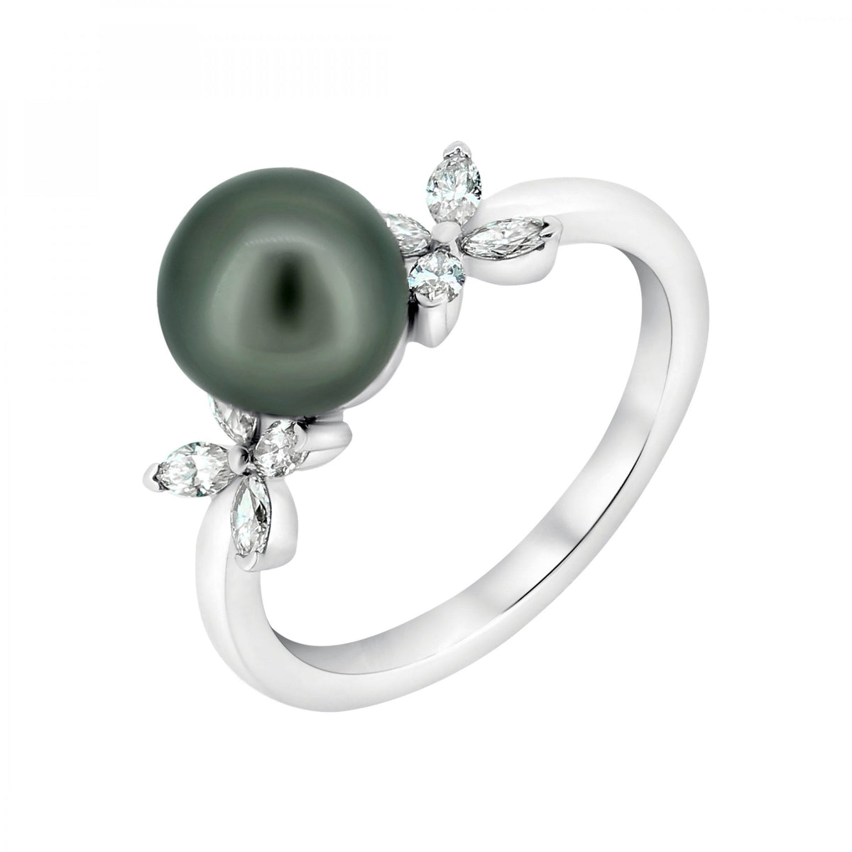 18ct white gold 8.0mm x 8.5mm Tahitian pearl & 0.30ct ring