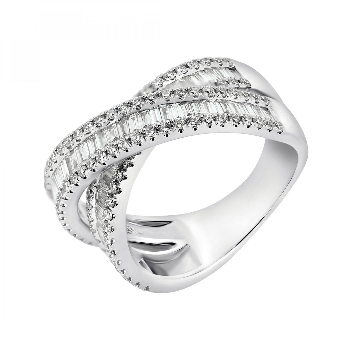 18ct white gold 1.35ct baguette & round diamond cluster ring