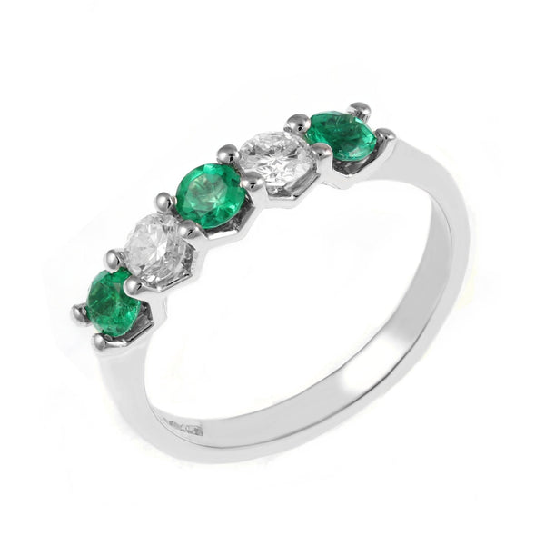 Platinum 0.50ct emerald & 0.40ct diamond 5 stone ring