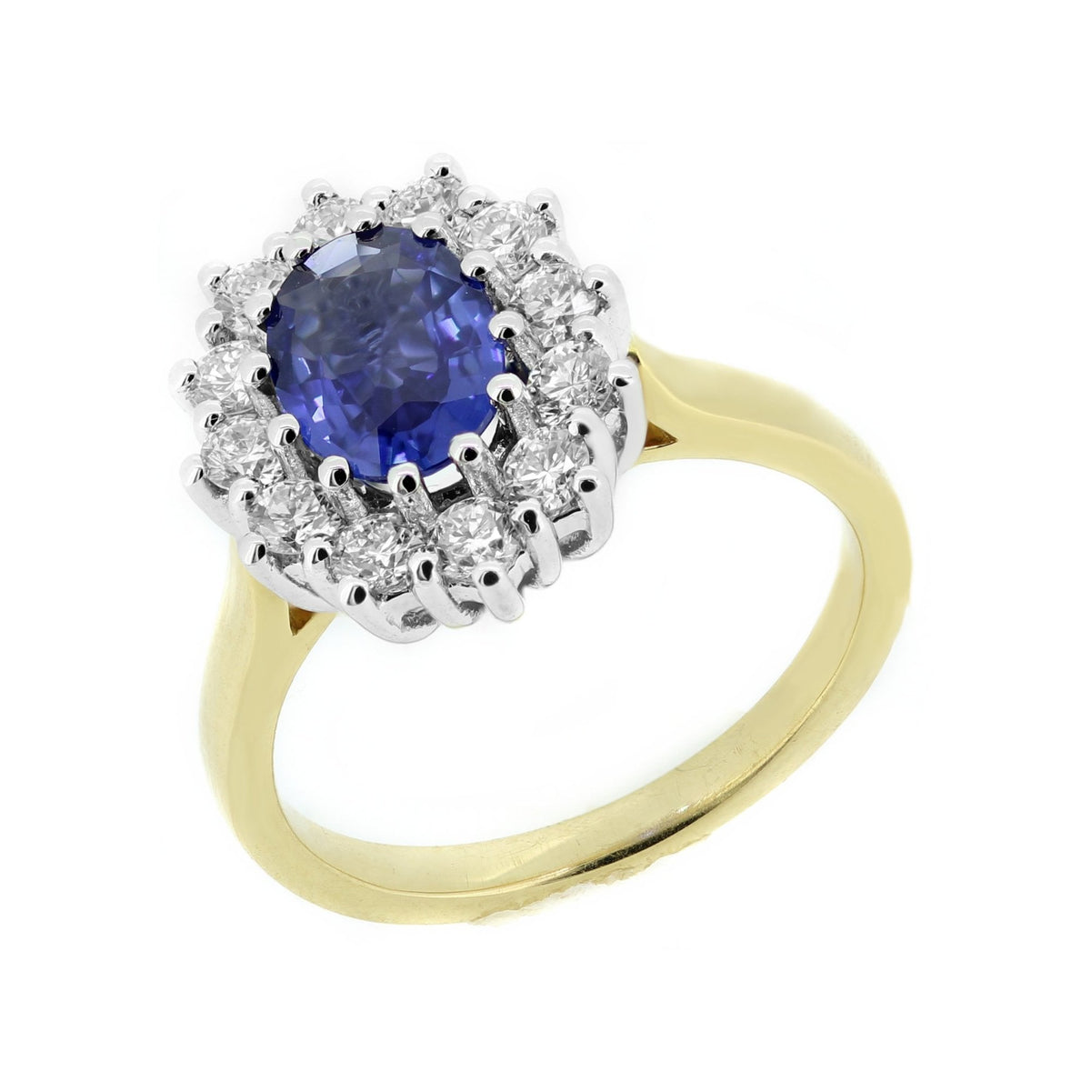 18ct yellow gold 1.68ct sapphire & 0.65ct diamond cluster ring
