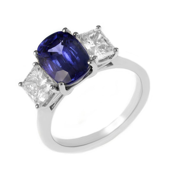Platinum 3.50ct sapphire & 1.45ct diamond 3 stone ring