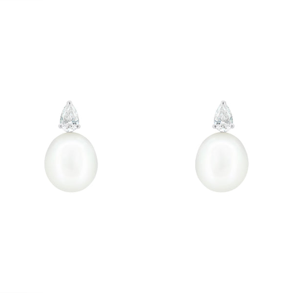 18ct white gold 11mm x 10mm South Sea pearl & diamond earrings