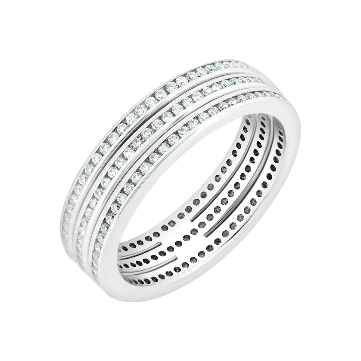 Platinum 0.75ct 3 row round brilliant cut full eternity ring