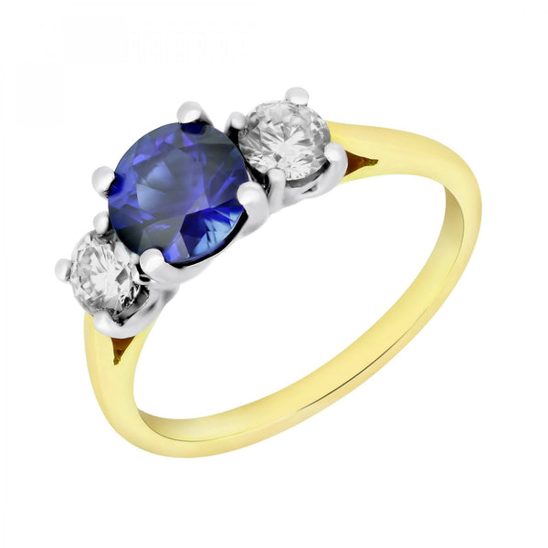 Preowned 18ct yellow gold 1.19ct sapphire & 0.51ct 3 stone ring